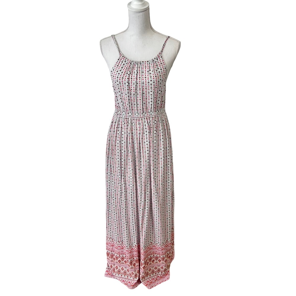 Old Navy Maxi Dress Womens Medium White Floral Boho Summer Sleeveless Festival